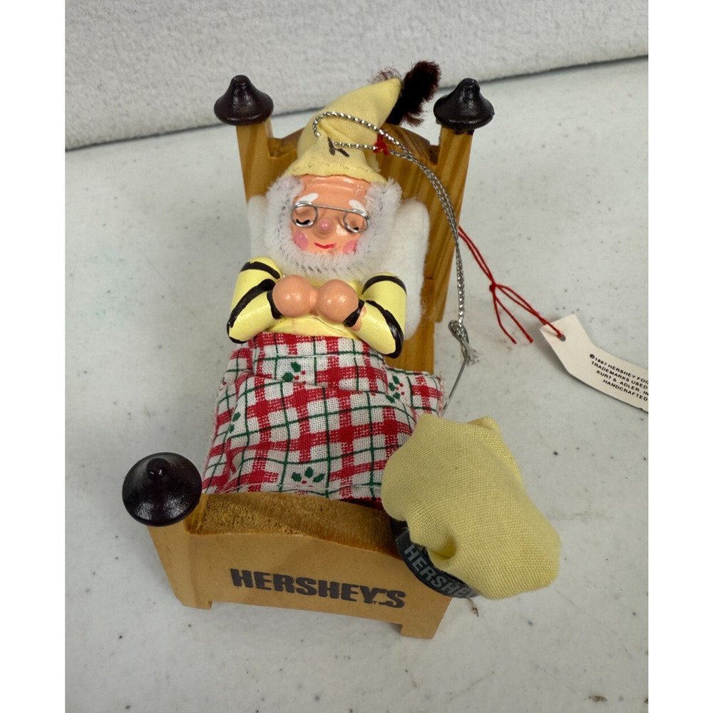 HERSHEY'S BAKER ELF SLEEPING IN BED Vtg Kurt S. Adler Christmas Ornament‎